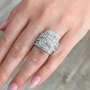 2pc Set Fashion Cubic Zirconia Statement Silver Rings